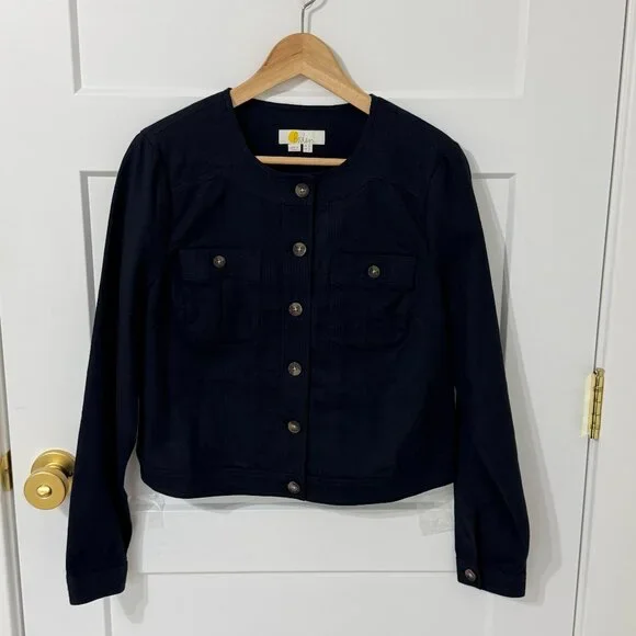 Boden Navy Blue Cropped Blazer Jacket Button Front Workwear Size 8 - Picture 1 of 7